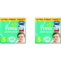 Prima Aktif Bebek 5 Numara Cırtlı Bebek Bezi 2x68 Adet