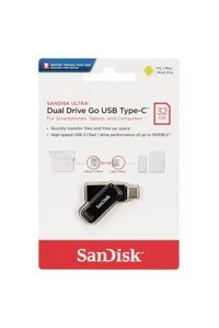 SanDisk Dual Drive Go Sdddc3-032g-g46 Çift Taraflı USB 3.1 Type C 32 GB Flash Bellek Siyah