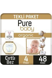 Pure Baby Organic 4 Numara Organik Cırtlı Bebek Bezi 48 Adet