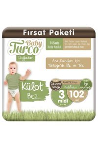Baby Turco Doğadan 3 Numara Organik Külot Bebek Bezi 102 Adet