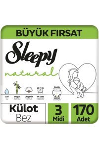 Sleepy Natural 3 Numara Organik Külot Bebek Bezi 170 Adet