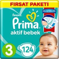 Prima Aktif Bebek 3 Numara Cırtlı Bebek Bezi 62x2 Adet