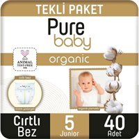 Pure baby Organic 5 Numara Organik Göbek Oyuntulu Cırtlı Bebek Bezi 40 Adet