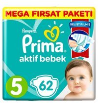 Prima Aktif Bebek 5 Numara Cırtlı Bebek Bezi 62 Adet