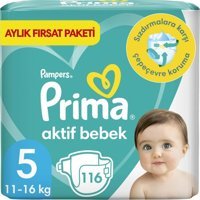 Prima Aktif Bebek 5 Numara Göbek Oyuntulu Cırtlı Bebek Bezi 116 Adet
