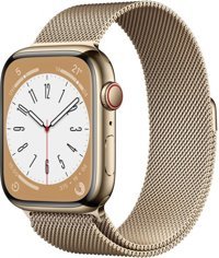 Apple Watch Series 8 Cellular Apple Uyumlu WatchOS Su Geçirmez 45 mm Metal Örgü Kordon Kare Unisex Sim Kartlı Akıllı Saat Altın