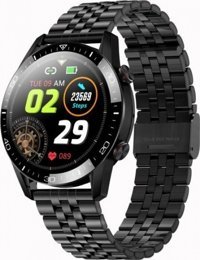 Zcwatch V1221 45 mm Paslanmaz Çelik Kordon Daire Tansiyon Ölçen Unisex Akıllı Saat Siyah