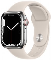 Apple Watch Series 7 Cellular Apple Uyumlu WatchOS Su Geçirmez 41 mm Fluoro Elastomer Kauçuk Kordon Kare Unisex Sim Kartlı Akıllı Saat Yıldız Işığı