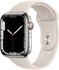 Apple Watch Series 7 Cellular Apple Uyumlu WatchOS Su Geçirmez 45 mm Fluoro Elastomer Kauçuk Kordon Kare Unisex Sim Kartlı Akıllı Saat Yıldız Işığı