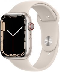 Apple Watch Series 7 Cellular Apple Uyumlu WatchOS Su Geçirmez 45 mm Fluoro Elastomer Kauçuk Kordon Kare Unisex Sim Kartlı Akıllı Saat Krem