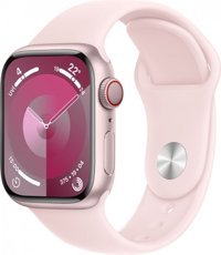 Apple Watch Series 9 Cellular Apple Uyumlu WatchOS Su Geçirmez 41 mm Fluoro Elastomer Kauçuk Kordon Kare Unisex Sim Kartlı Akıllı Saat Pembe