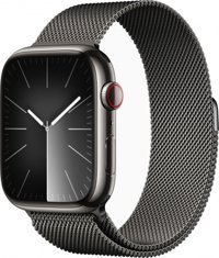 Apple Watch Series 9 Cellular Apple Uyumlu WatchOS Su Geçirmez 45 mm Metal Örgü Kordon Kare Unisex Sim Kartlı Akıllı Saat Gri
