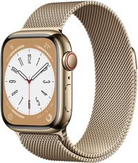 Apple Watch Series 8 Cellular Apple Uyumlu WatchOS Su Geçirmez 41 mm Metal Örgü Kordon Kare Unisex Sim Kartlı Akıllı Saat Altın