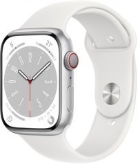 Apple Watch Series 8 Cellular Apple Uyumlu WatchOS Su Geçirmez 45 mm Fluoro Elastomer Kauçuk Kordon Kare Unisex Sim Kartlı Akıllı Saat Beyaz
