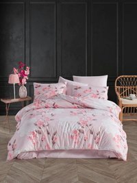 Nevresim Dünyası Pamuk Polyester Dört Mevsim 160 x 220 cm Çiçekli Tek Kişilik Nevresim Takımı Pudra