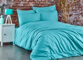 Komfort Home Pamuk Saten Kışlık 160 x 220 cm Çizgili Tek Kişilik Nevresim Takımı Mavi