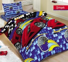 Nevresim Dünyası Pamuk Polyester Dört Mevsim 160 x 220 cm Araba Tek Kişilik Nevresim Takımı Mavi