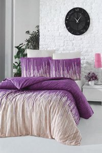 Helenito Ranforce Dört Mevsim 160 x 220 cm Çizgili Tek Kişilik Nevresim Takımı Mor