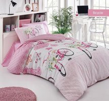 Nevresim Dünyası Pamuk Polyester Dört Mevsim 160 x 220 cm Bisiklet Tek Kişilik Nevresim Takımı Pembe