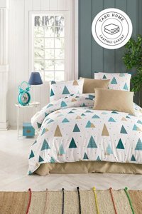 Tabu Home Pamuk Dört Mevsim 160 x 220 cm Lastikli Geometrik Tek Kişilik Nevresim Takımı Beyaz