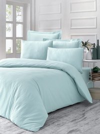 Komfort Home Saten Kışlık 160 x 220 cm Çizgili Tek Kişilik Nevresim Takımı Turkuaz