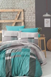 Helenito Ranforce Dört Mevsim 160 x 220 cm Geometrik Tek Kişilik Nevresim Takımı Gri Mint