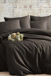 Nevresim Dünyası Saten Dört Mevsim 160 x 220 cm Çizgili Tek Kişilik Nevresim Takımı Siyah