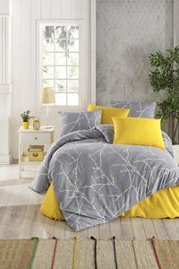 Tabu Home Pamuk Dört Mevsim 160 x 200 cm Desenli Tek Kişilik Nevresim Takımı Gri Sarı