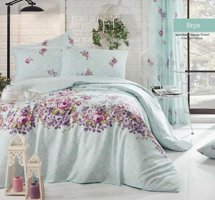 Nevresim Dünyası Pamuk Polyester Dört Mevsim 160 x 220 cm Çiçekli Tek Kişilik Nevresim Takımı Su Yeşili