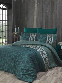Komfort Home Saten Kışlık 160 x 220 cm Desenli Tek Kişilik Nevresim Takımı Yeşil