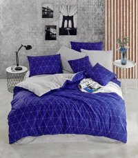 Nevresim Dünyası Pamuk Polyester Dört Mevsim 160 x 220 cm Geometrik Tek Kişilik Nevresim Takımı Gri Mavi