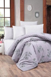 Helenito Ranforce Dört Mevsim 160 x 220 cm Çiçekli Tek Kişilik Nevresim Takımı Beyaz Lila