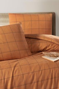 Mulberry Pamuk Kışlık 160 x 220 cm Kareli Tek Kişilik Nevresim Takımı Turuncu