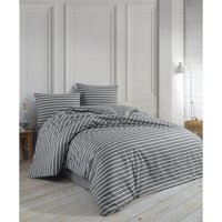 Ateşler Manifatura Weekend Pamuk Dört Mevsim 160 x 220 cm Çizgili Tek Kişilik Nevresim Takımı Gri
