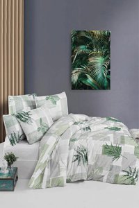 Helenito Ranforce Dört Mevsim 160 x 220 cm Yaprak Tek Kişilik Nevresim Takımı Yeşil