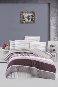Helenito Ranforce Dört Mevsim 160 x 220 cm Çizgili Tek Kişilik Nevresim Takımı Bordo