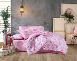 Nevresim Dünyası Pamuk Dört Mevsim 160 x 220 cm Kalp Tek Kişilik Nevresim Takımı Pembe