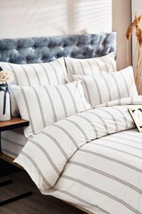 Mira Home Pamuk Polyester Dört Mevsim 160 x 200 cm Çizgili Tek Kişilik Nevresim Takımı Krem
