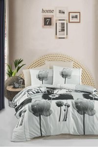 Helenito Ranforce Dört Mevsim 160 x 220 cm Çiçekli Tek Kişilik Nevresim Takımı Beyaz Siyah