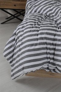 Noblanc Pamuk Dört Mevsim 150 x 200 cm Çizgili Tek Kişilik Nevresim Takımı Beyaz Gri