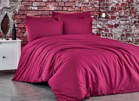 Komfort Home Pamuk Saten Kışlık 160 x 220 cm Çizgili Tek Kişilik Nevresim Takımı Mor