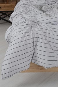 Noblanc Pamuk Dört Mevsim 150 x 200 cm Çizgili Tek Kişilik Nevresim Takımı Beyaz Siyah