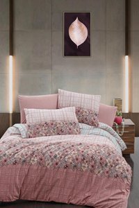 Helenito Ranforce Dört Mevsim 160 x 220 cm Çiçekli Tek Kişilik Nevresim Takımı Somon