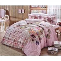 Nevresim Dünyası Ranforce Dört Mevsim 160 x 220 cm Lastikli Çizgi Kahraman Tek Kişilik Nevresim Takımı Pembe