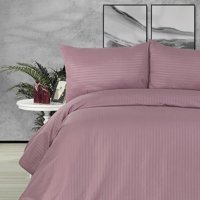 Nevresim Dünyası Saten Dört Mevsim 160 x 220 cm Çizgili Tek Kişilik Nevresim Takımı Gül Kurusu