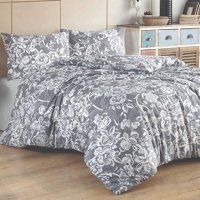 T.Concept Pamuk Dört Mevsim 160 x 220 cm Çiçekli Tek Kişilik Nevresim Takımı Beyaz Gri