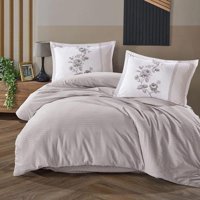 Clasy Pamuk Dört Mevsim 200 x 220 cm Çizgili Tek Kişilik Nevresim Takımı Açık Gri