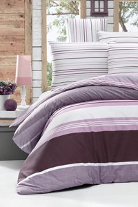 Depomaxx Ranforce Dört Mevsim 160 x 220 cm Çizgili Tek Kişilik Nevresim Takımı Lila