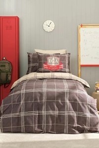 Karaca Home Pamuk Dört Mevsim 160 x 220 cm Ekoseli Tek Kişilik Nevresim Takımı Antrasit