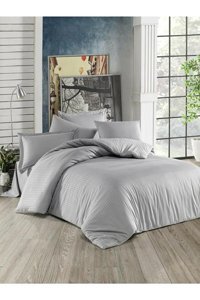 Nevresim Dünyası Saten Dört Mevsim 160 x 220 cm Çizgili Tek Kişilik Nevresim Takımı Gri